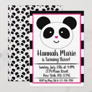 Striped Panda Party Birthday Invitation