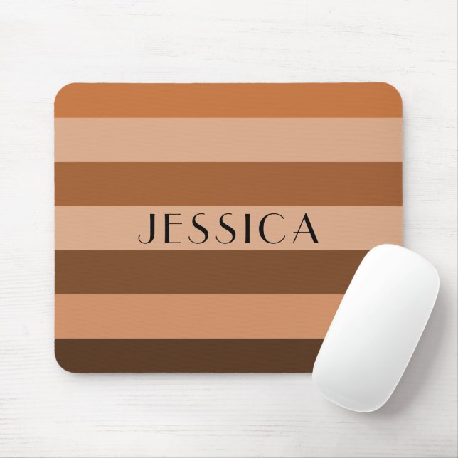 Striped Pattern Beige And Brown Name Personalised Mouse Pad (With Mouse)