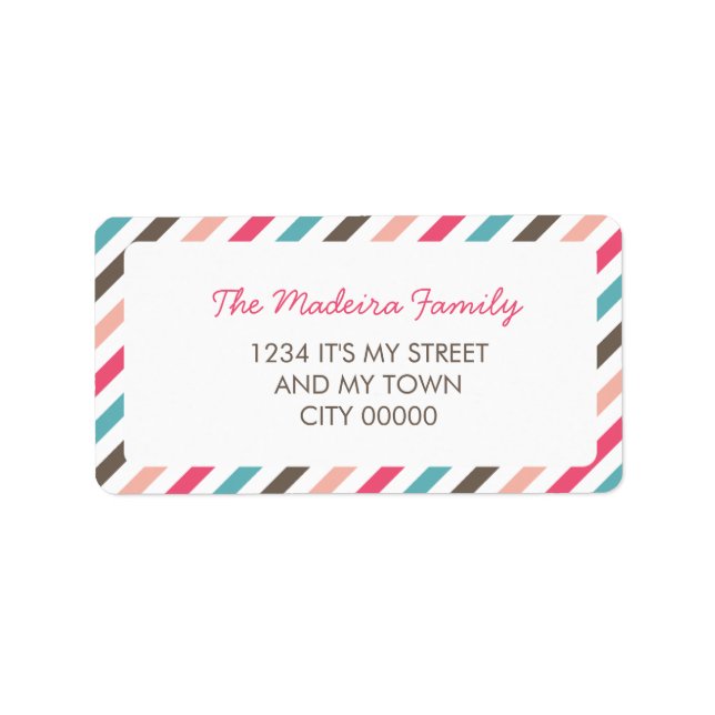 Striped Pattern Blue Pink Brown Diagonal Stripes Label (Front)