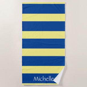 Striped Pattern Blue Yellow Personalised Beach Towel