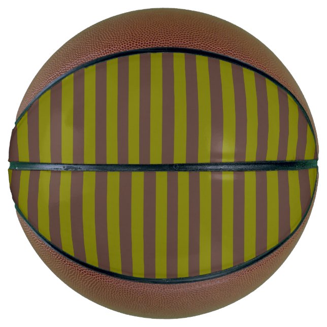 Striped pattern in chocolate brown and olive green basketball (Front)