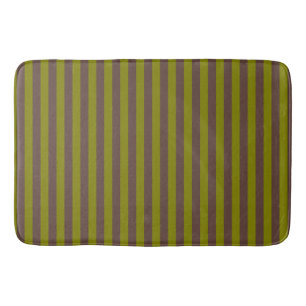 Striped pattern in chocolate brown and olive green bath mat