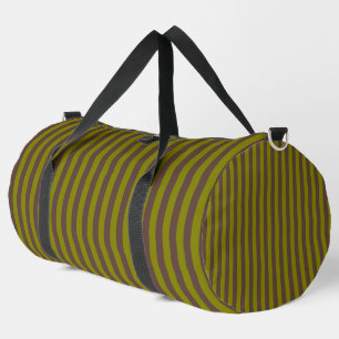 Striped pattern in chocolate brown and olive green duffle bag