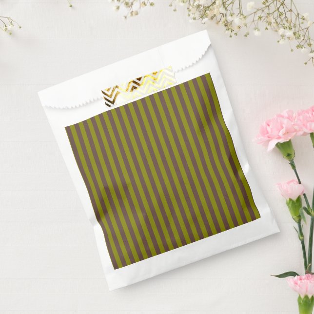 Striped pattern in chocolate brown and olive green favour bags (Sealed)