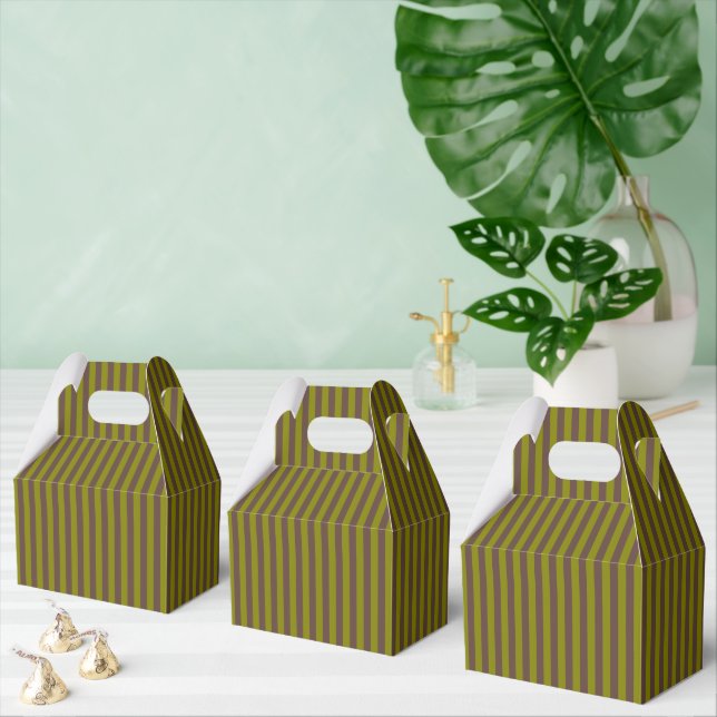 Striped pattern in chocolate brown and olive green favour box (Multiple)