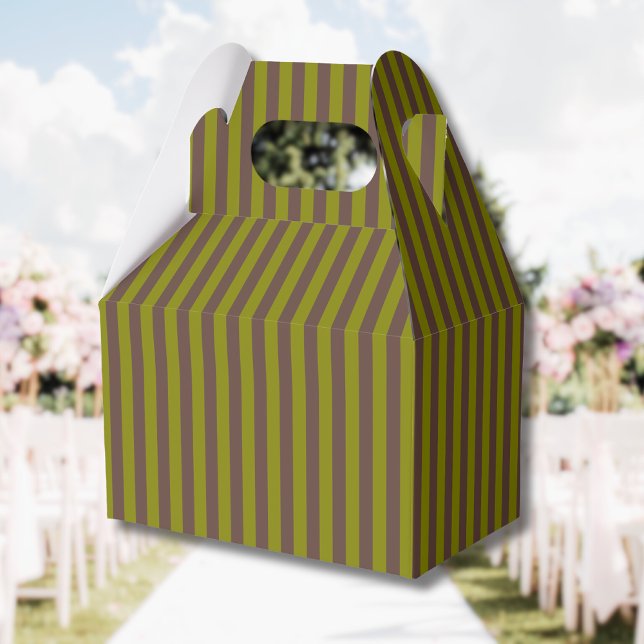 Striped pattern in chocolate brown and olive green favour box (Creator Uploaded)