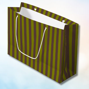 Striped pattern in chocolate brown and olive green large gift bag