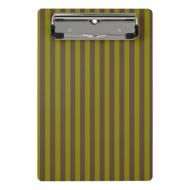 Striped pattern in chocolate brown and olive green mini clipboard (Front)