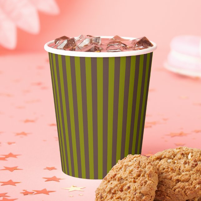 Striped pattern in chocolate brown and olive green paper cups (Creator Uploaded)