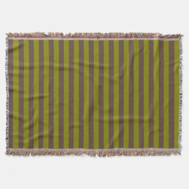 Striped pattern in chocolate brown and olive green throw blanket (Front)