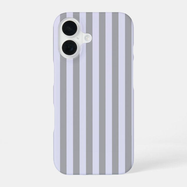 Striped pattern in grey and lavender iPhone 16 case (Back)