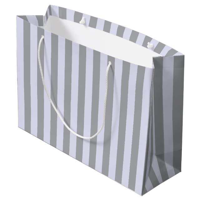 Striped pattern in grey and lavender large gift bag (Back Angled)