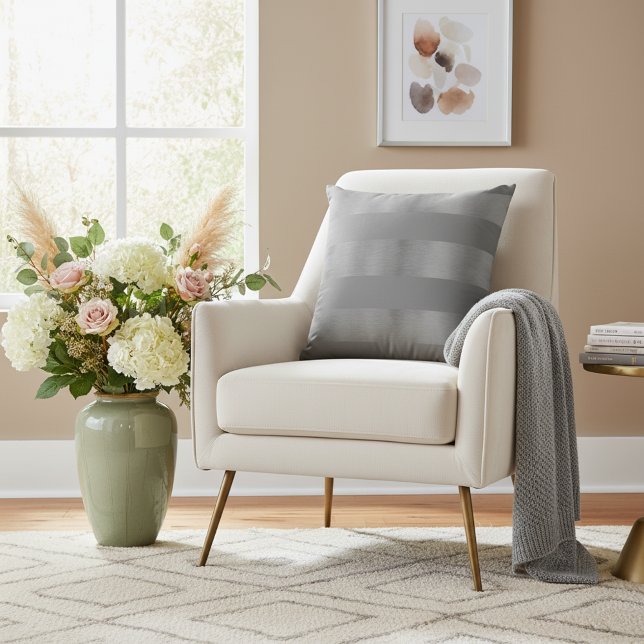 Striped Pattern Pillows - Metallic Silver Stripes (Faux metallic silver gray pillow.)