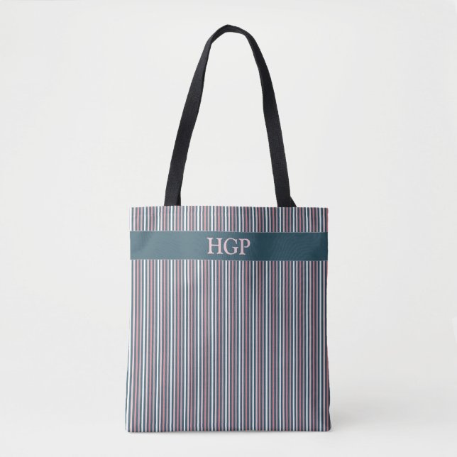 Striped Pattern Pink & Teal Tote Bag (Front)
