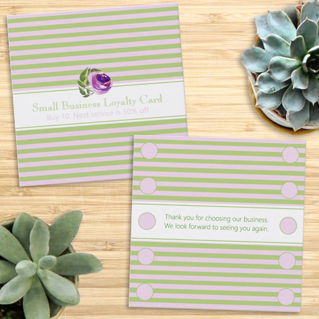 Striped Pattern Rose Business Loyalty Punch Card (Creator Uploaded)