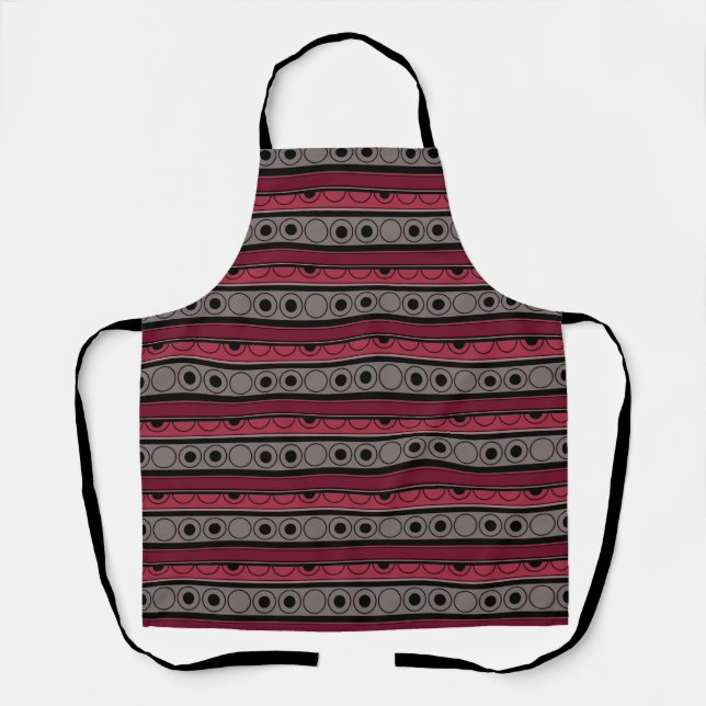 Striped pattern with circles and rings retro style apron (Front)