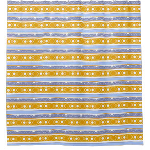 Striped pattern with circles and rings retro style shower curtain