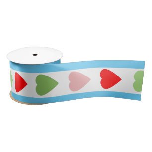 Striped pattern with hearts for Valentine's day Satin Ribbon