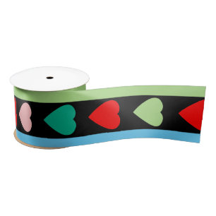 Striped pattern with hearts for Valentine's day Satin Ribbon
