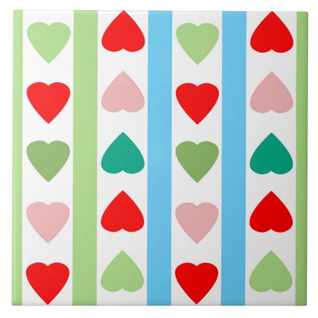 Striped pattern with hearts for Valentine's day  Tile (Front)