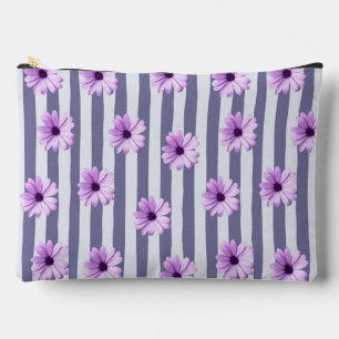 striped pattern with purple daisies accessory pouch