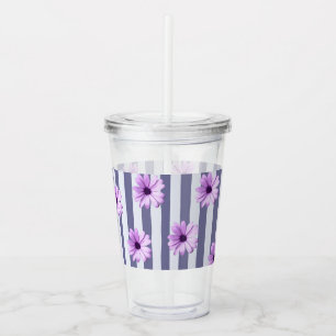 striped pattern with purple daisies acrylic tumbler