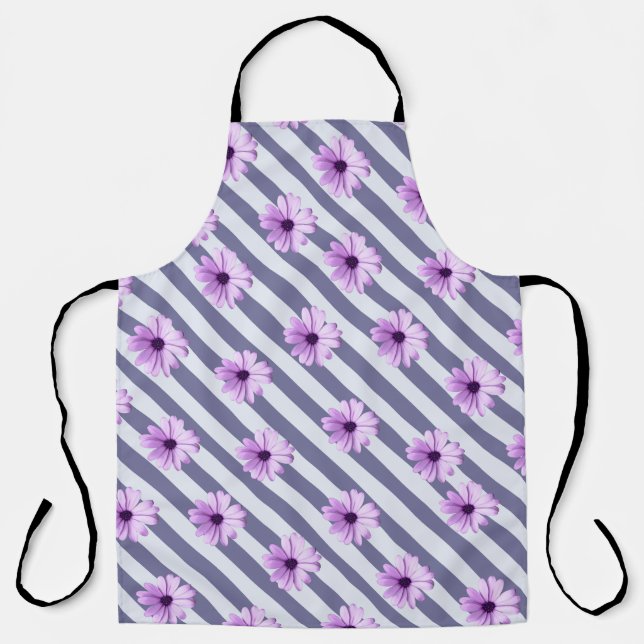 Striped Pattern with Purple Daisies Apron (Front)