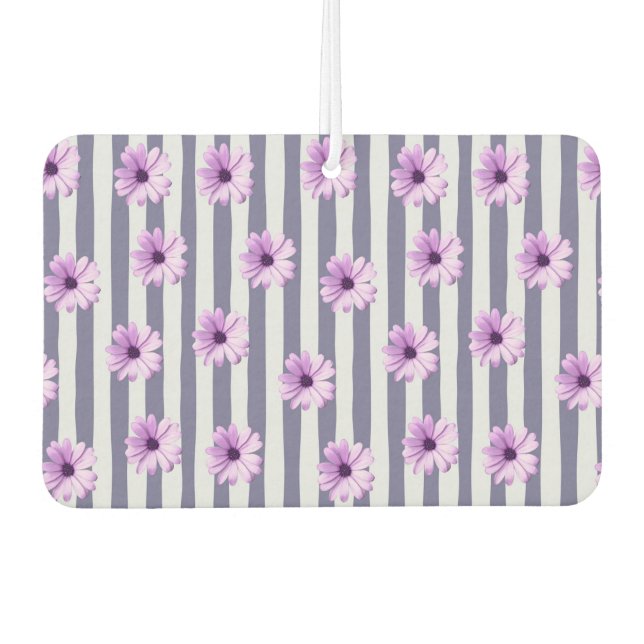striped pattern with purple daisies car air freshener (Front)