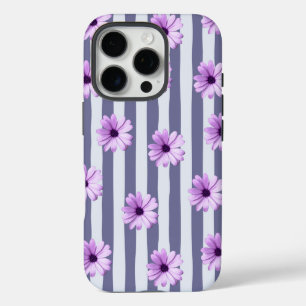 striped pattern with purple daisies iPhone 16 pro case