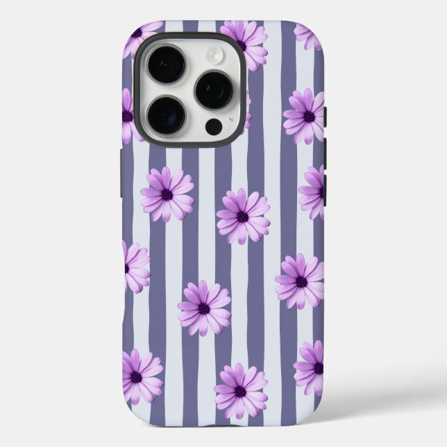 striped pattern with purple daisies Case-Mate iPhone case (Back)