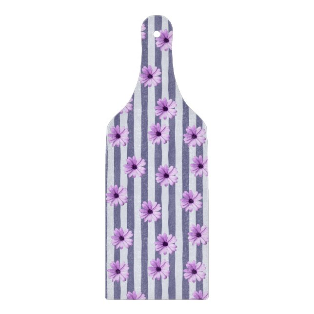 striped pattern with purple daisies cutting board (Front)