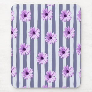 striped pattern with purple daisies mouse pad