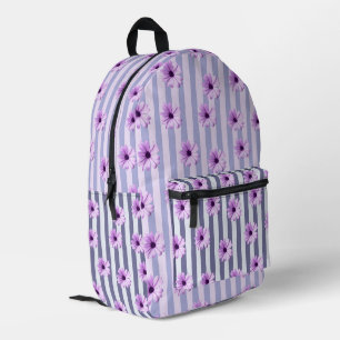 striped pattern with purple daisies printed backpack