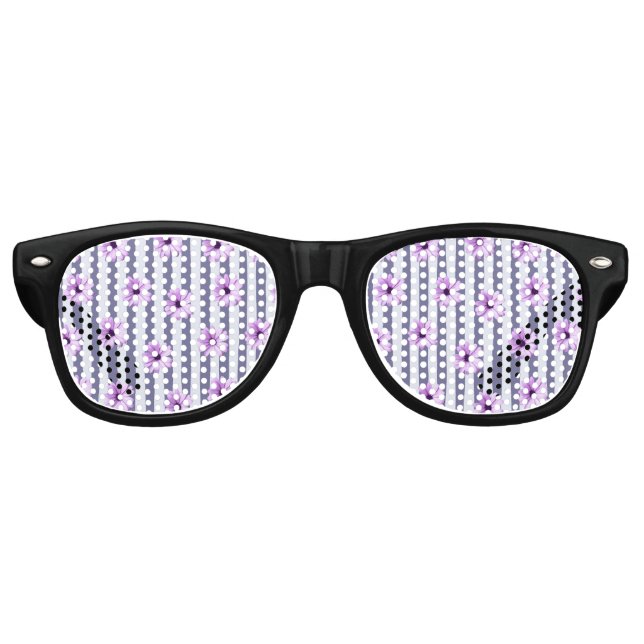 striped pattern with purple daisies retro sunglasses (Front)