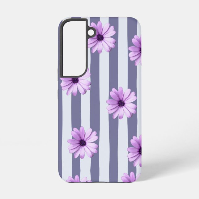 Striped Pattern with Purple Daisies Samsung Galaxy S22 Case (Back)