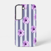 striped pattern with purple daisies
