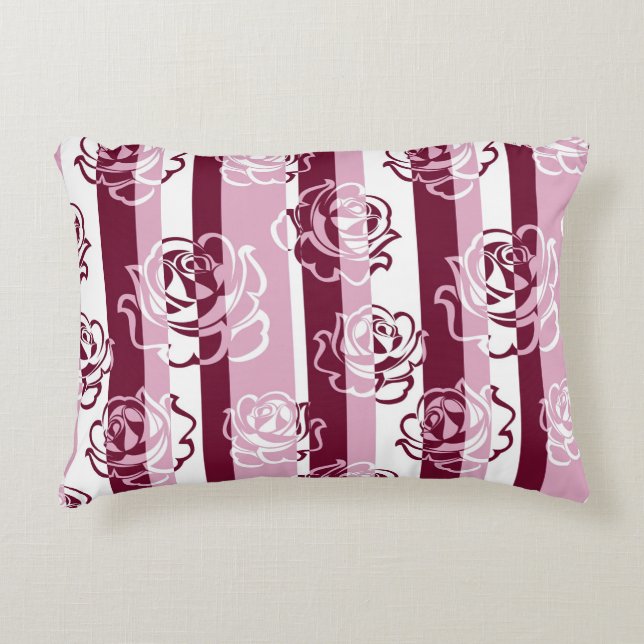 Striped pattern with roses decorative cushion (Front)