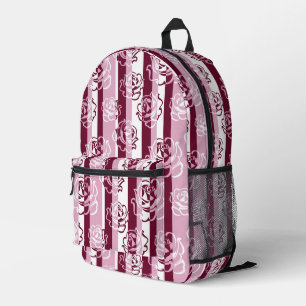 Striped pattern with roses printed backpack
