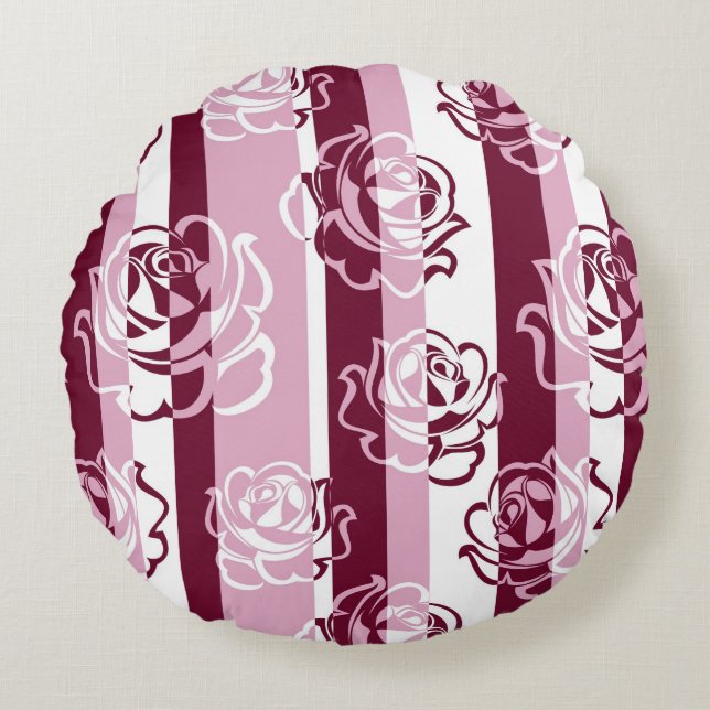 Striped pattern with roses round cushion (Front)