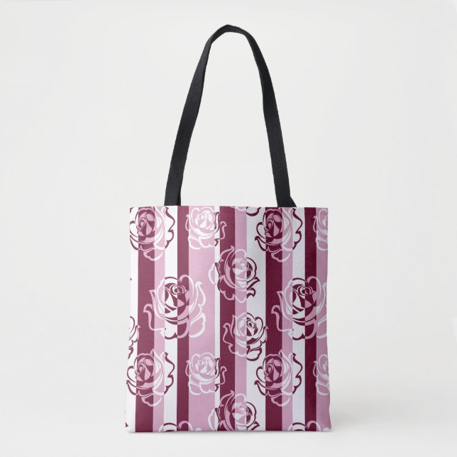 Striped pattern with roses tote bag (Front)