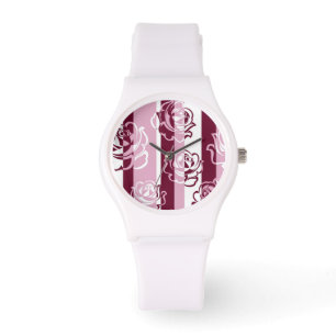 Striped pattern with roses watch
