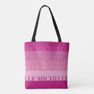 Striped Personalised Name Tote in Pink Bag