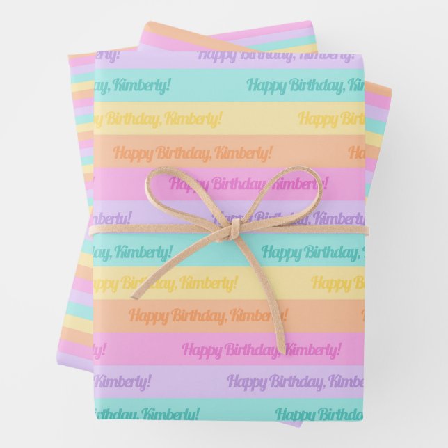 Striped Personalised Name Wrapping Paper Sheet (In situ)