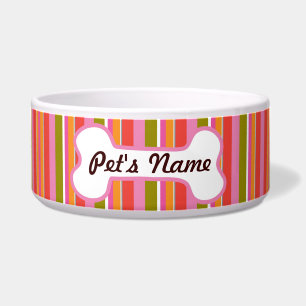 Striped Pet Bowl with personalised bone