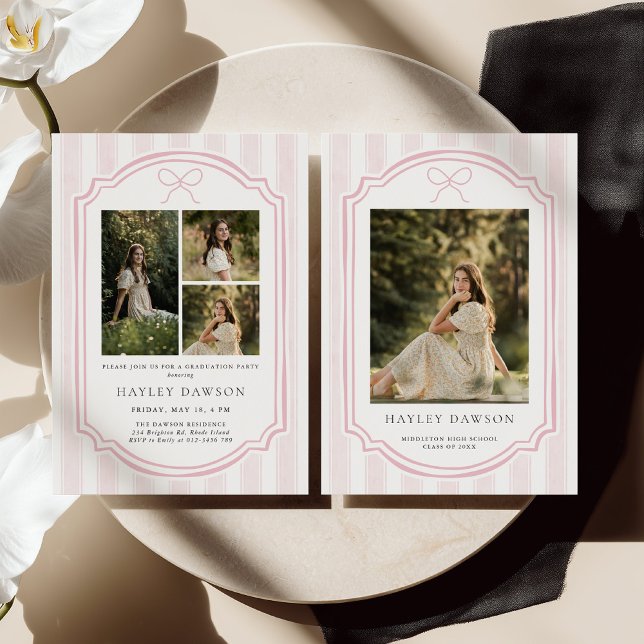 Striped Photo Graduation Party Invite Announcement (Creator Uploaded)