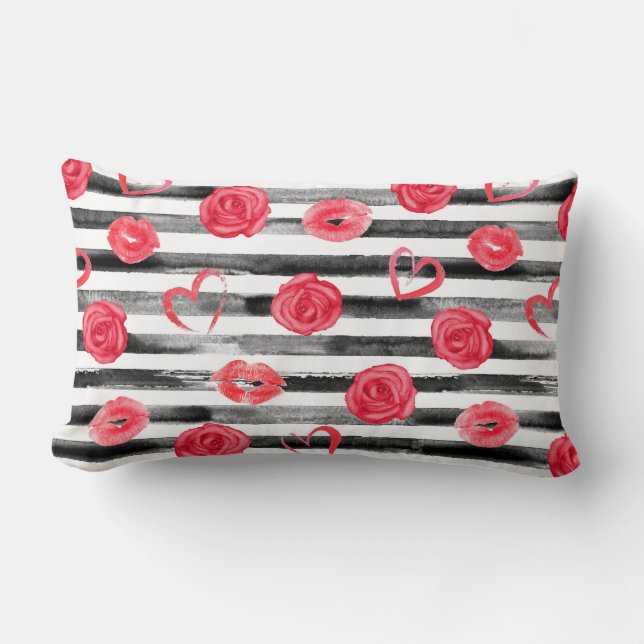 Striped Pillow with Roses & Kisses (Front)