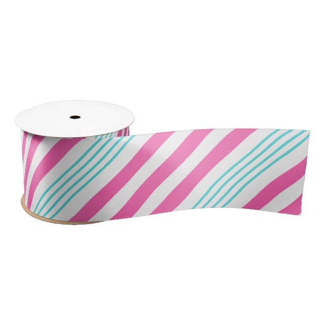 Striped Pink and Blue Candy Cane Satin Ribbon (Spool)