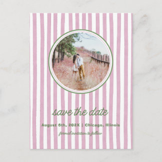 Striped pink and greensave the date photo postcard