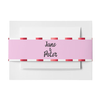 Striped Pink and Red Wedding Invitation Belly Band