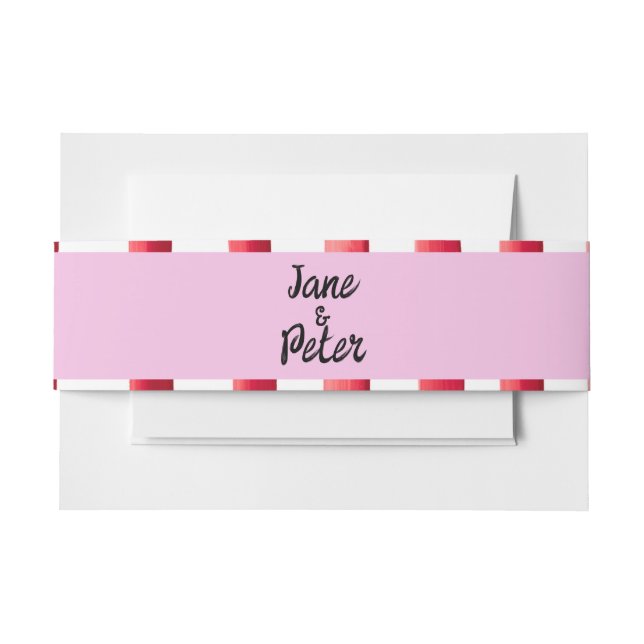 Striped Pink and Red Wedding  Invitation Belly Band (Front Example)